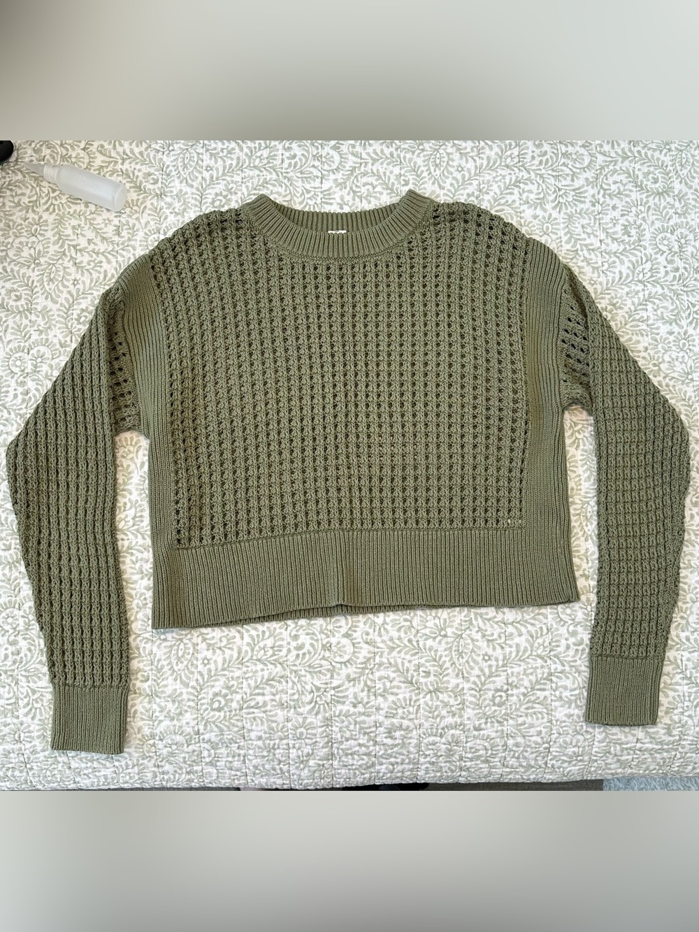 Green Cotton Knit Cropped Sweater